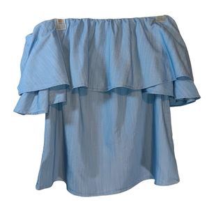 Sugar+Lips Chambray Flirty Off-Shoulder Blouse